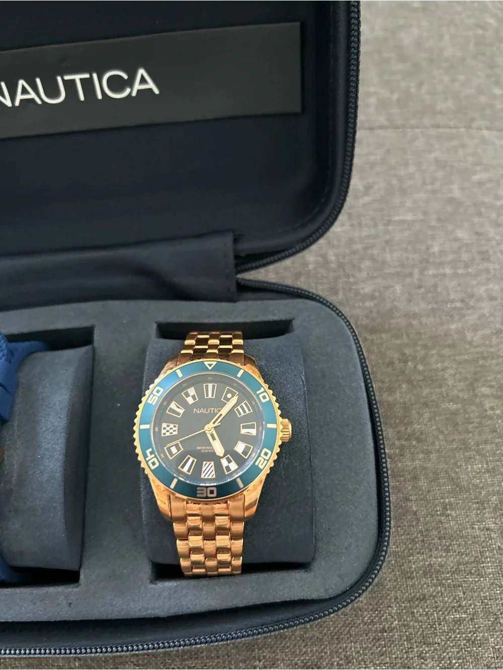 Nautica Men’s Gold-Tone Watch with Blue Dial and Blue Interchangeable Strap